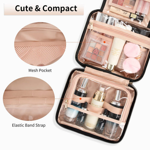 CUBETASTIC Hanging Travel Toiletry Bag, Makeup Bag for Women Girls, 3 Comparment Small Travel Bag Rhombus Quilted Cosmetic Organizer Case Portable...