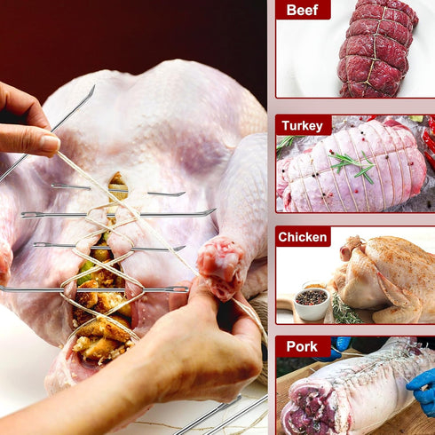 Meat Trussing Needles, Roasting Trussing Needles for Lacing Roast Turkey, Chicken, Pork Skin, Whole Hog, Lamb, and Rotisserie Pig; Two of Each Siz...