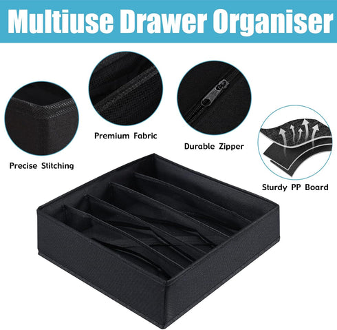Boudar Black Foldable Dresser Drawer Organizers Underwear Organizer Dividers?5 Cell Foldable Storage Boxes Drawer under Cabinet Organizer for Bra,...