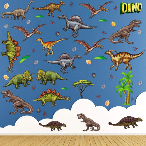 Zonon 114 Pcs/ 4 Sheet Glow in The Dark Dinosaur Wall Decals for Boys Bedroom Waterproof Self Adhesive Glowing Dinosaur Wall Stickers Removable Di...