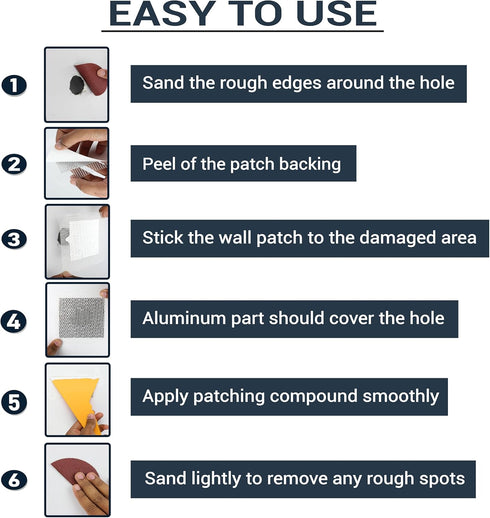 Drywall Repair Kit – 12 Pcs High Strength Aluminum Drywall Patch 3 Assorted Sizes with Scraper, Sand Paper & Gloves – Quick & Easy Solution Drywal...