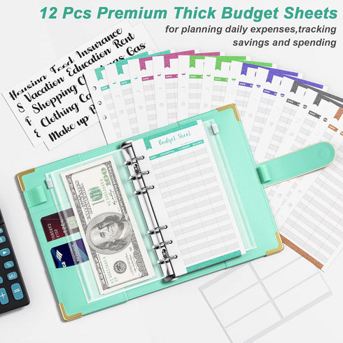 Budget Binder, A6 Binder Money Organizer for Cash, Budget Binder with Zipper Envelopes System, Money Saving Binder Cash Stuffing Envelopes for Bud...