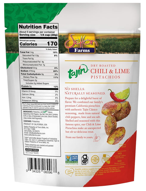 Tajin Seasoned Pistachio Kernels | No Shells | Tajin Clasico Chili Lime | Non-GMO Project Verified | Gluten Free | Vegan | Kosher | 5 Oz. Bag...