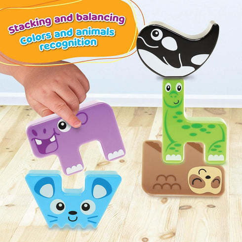 Montessori Puzzle N’ Stack Animals Toys, Kids Stacking Building Animal Blocks Toy for Toddler Preschool, Fun Educational Stacker Gifts for 12 18 2...