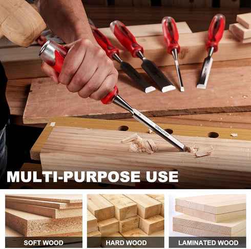 HAUTMEC 1/2" High Impact Wood Chisel for Woodworking, Drop-Forged CRV Steel, Beveled Edge Blade, Ergonomic Handle Wood Chisel for Carpentry,Wood C...