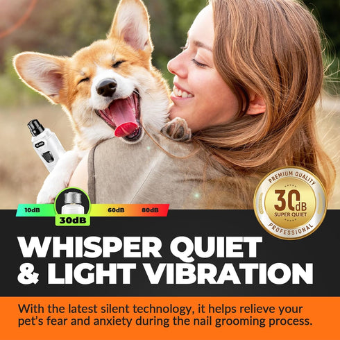 Dog Nail Grinder with 2 LED Lights Powerful 2-Speed Dog Nail Trimmers with 3 Grinding Wheels Super Quiet Rechargeable Pet Dog Nail Clippers Kit fo...