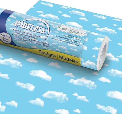 Fadeless Bulletin Board Paper, Fade-Resistant Paper for Classroom Decor, 48” x 12’, Clouds, 1 Roll...