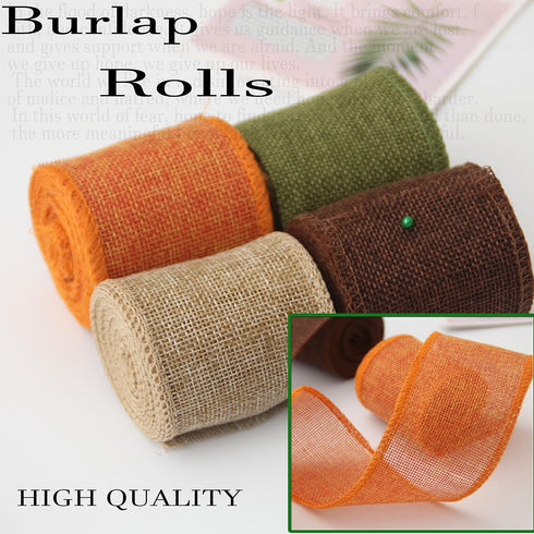 Burlap Wired Ribbon Rolls, Wrapping Burlap Ribbon Natural Orange Brown Olive Green Jute, for Christmas Crafts Decoration Wedding Floral Bows Trims...