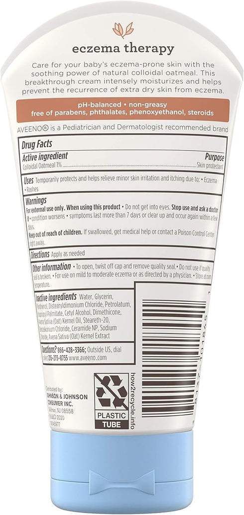 Aveeno Baby Eczema Therapy Moisturizing Cream, Natural Colloidal Oatmeal & Vitamin B5, Baby Cream for Dry, Itchy, Irritated Skin Due to Eczema, Pa...