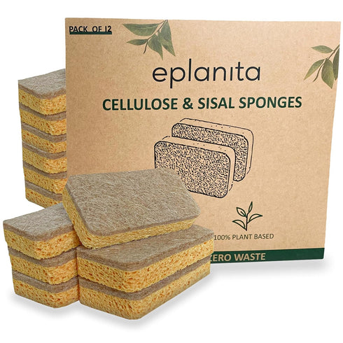 eplanita Natural Plant Based Scrub Sponges (12 Pack), Non-Scratch, Biodegradable Eco Scourers for Kitchen and Bathroom...