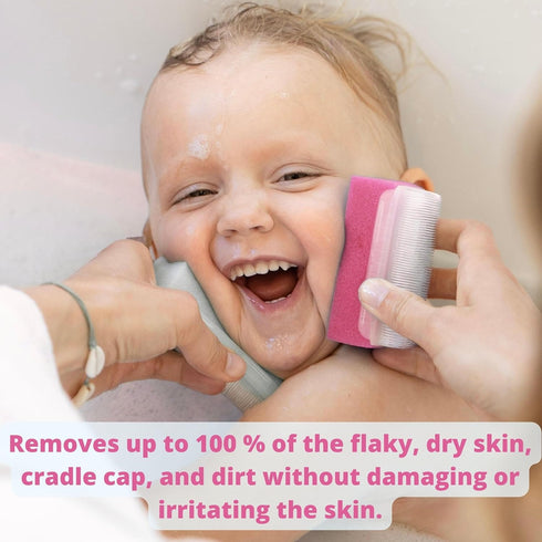 Cradle Cap Treatment Kit for Baby Girl | Baby Cradle Cap Brush for Babies - Baby Bath Essentials | Cradle Cap Comb & Baby Bath Sponge (Pink 6-Pack...