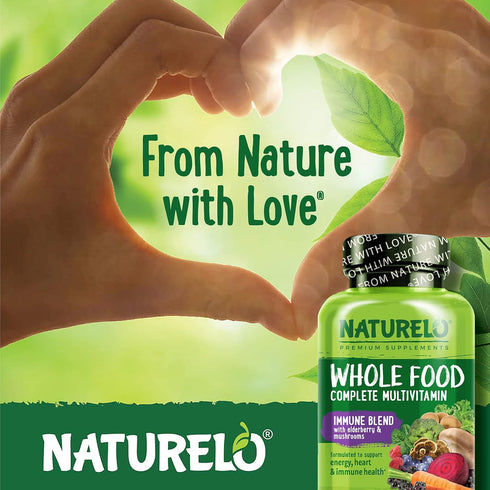NATURELO Whole Food Multivitamin + Immune Blend with Elderberry & Mushrooms - Complete Multivitamin with Extra Immune Support - C, D3, Zinc, Elder...