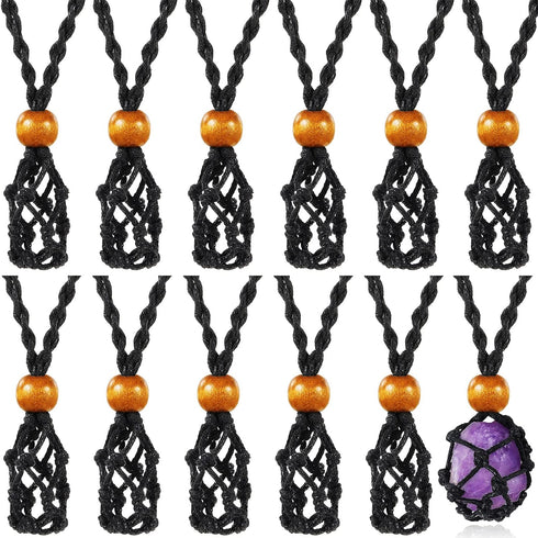 Hicarer 6 Pieces Crystal Cage Necklace Holder Empty Stone Holder Quartz Crystal Stone Necklace Cord Adjustable Cord Cage for DIY Jewelry Making...