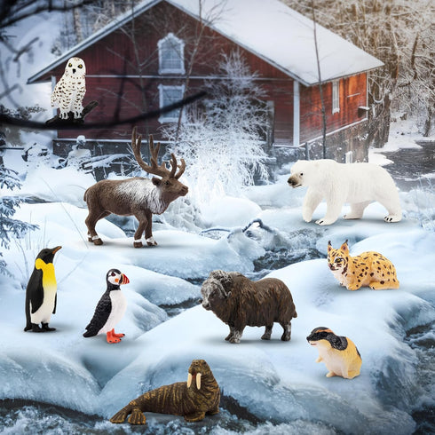 Toymany 14PCS Tiny Polar Animal Figurines, Plastic Arctic Animal Figure Set includes Polar Bear,Caribou,Penguin,Walrus, Wolf Figures, Cake Toppers...