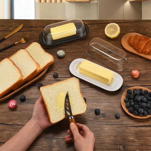 Butter Dish with Clear Lid, Butter Keeper for Countertop, Airtight Butter Dish, Plastic Butter Keeper Tray for West/ East Coast Butter, Dishwasher...