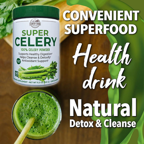 COUNTRY FARMS Super Celery Powder, 100% Celery Powder, Supports Healthy Digestion, Helps Cleanse & Detoxify, Antioxidant Support, 40 Servings, 11....