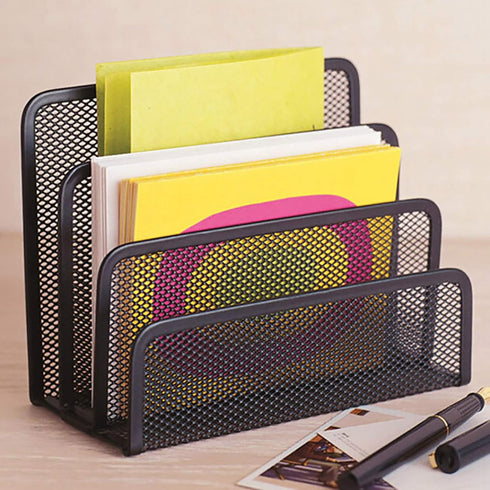 VANRA Small Letter Sorter Desktop File Holder Organizer Metal Mesh with 3 Vertical Upright Compartments (Black)...