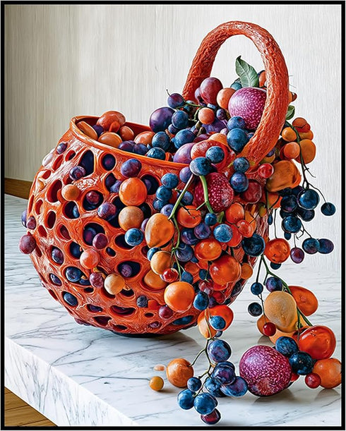 Posterizer 1 pcs-Bright surreal fruit bowl with colorful fruits spilling out -2-Kitchen & Bar Art-Abstract & Modern Art- Art for Cafe, Restaurant,...