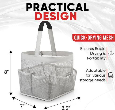 Masirs Mesh Shower Caddy Bag - (9 Pocket) Large Collapsible, Portable Bathroom Organizer for Travel, Gym, & Dorm - Easily Carry & Organize Bathroo...