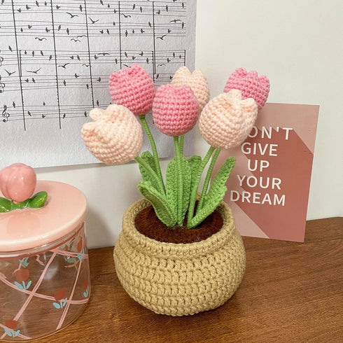 Lily's Lyric Flower Crochet Kit | Tulip Flowerpot | Step-by-Step Video Tutorial for Adults Teenagers | DIY Home Decoration Craft Gift Idea Pink...