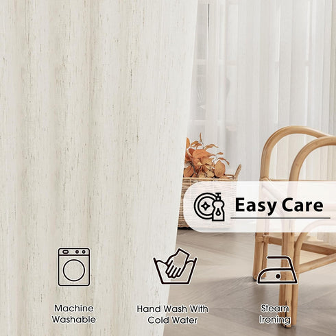 FMFUNCTEX Linen Sheer Curtains for Bedroom, Beige Curtains 54 inch Length for Living Room, Natural Flax Blend Window Draperies for Farmhouse Curta...
