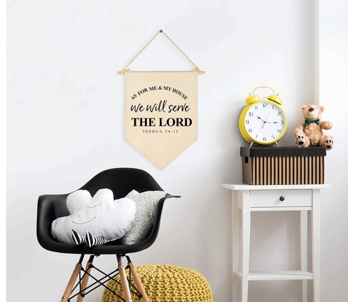 As For Me and My House, We Will Serve the Lord - Housewarming Gift - Canvas Hanging Flag Banner Wall Sign - Bible Verse Scripture Decor for New Ho...