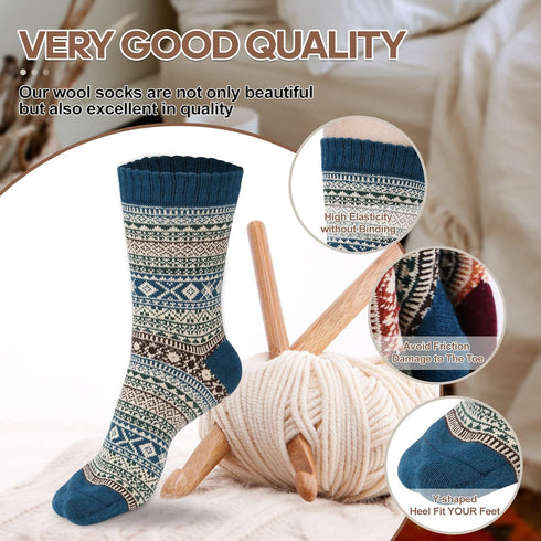 5 Pairs of Women's Wool Socks, Warm Vintage Wool Socks, Thick Soft Knit Wool Socks, Winter Fashion Wool Socks for Everyone (5-9 Years Old)...