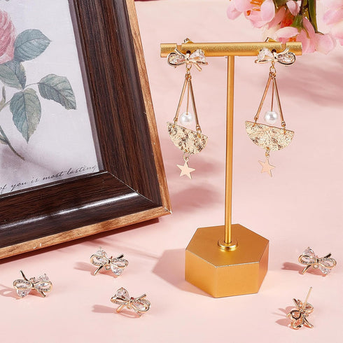 Beebeecraft 1 Box 10Pcs Bowknot Stud Earring Findings 18K Gold Plated Clear Cubic Zirconia Earring Posts with Loop and Butterfly Earring Backs for...