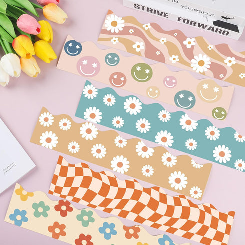 89.6 Ft Boho Bulletin Board Border Groovy 70s Bulletin Decorations Retro Classroom Bulletin Board Stickers for Classroom School Office Wall Board ...