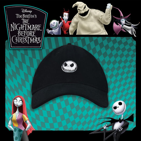 Disney The Nightmare Before Christmas Dad Hat, Jack Skellington Cotton Adult Baseball Cap with Curved Brim, Black, One Size...