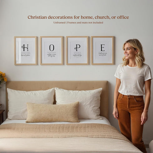 Scriptionery HOPE Christian Wall Art Set of 4 | Black and White Bible Verse Prints | Faith-Based Scripture Decor for Entryway, Prayer Room, Living...