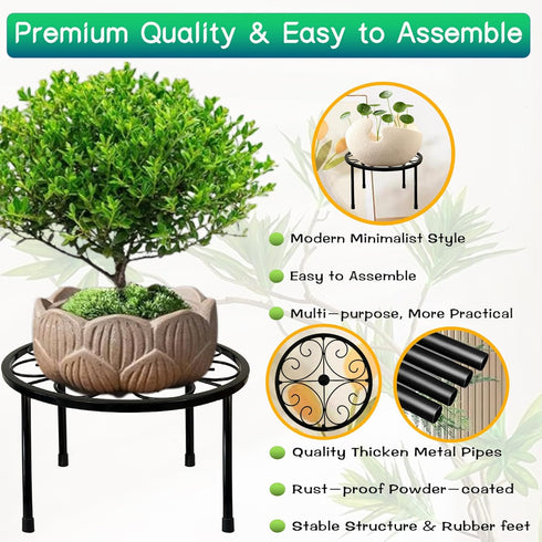 Plant Stand Indoor Outdoor Set of 1, Retro Design 10'' Round Plant Rack, Rust-proof Coated Metal Plant Stand, Heavy Duty Flower Pot Stands Outdoor...