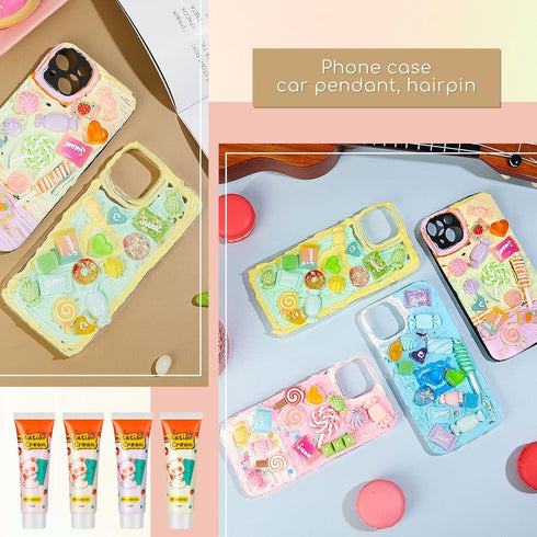 Lineshading 12 Set DIY Phone Case Kit Whipped Cream Glue Kit Include 12 Pcs Simulation Cream Glue 15ml with Nozzle 2 Pack Candy Theme Decorations ...