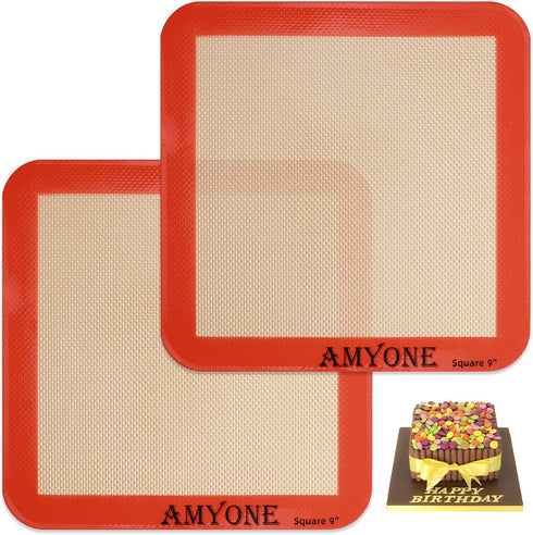 Square Silicone Baking Mats for 9 Inch Cake Pan, 8.5" Food Grade Non-stick Reusable Silicone Mat for Baking Pan for Bread/Pastry/Toast/Pie, Profes...