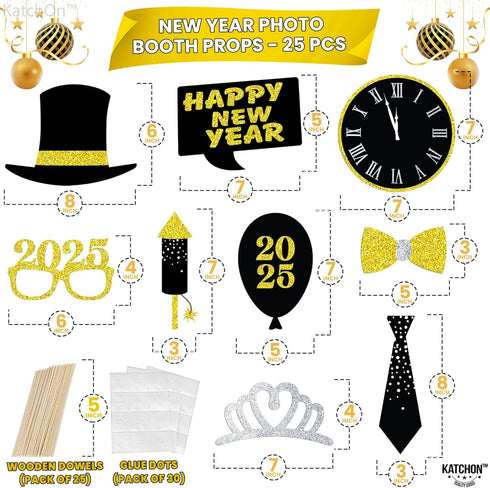 New Years Photo Booth Props | Pack of 20, Real Glitter | New Years Eve Party Supplies 2019 | Nye decorations 2019 | New-Year Decorations 2019 | Ha...