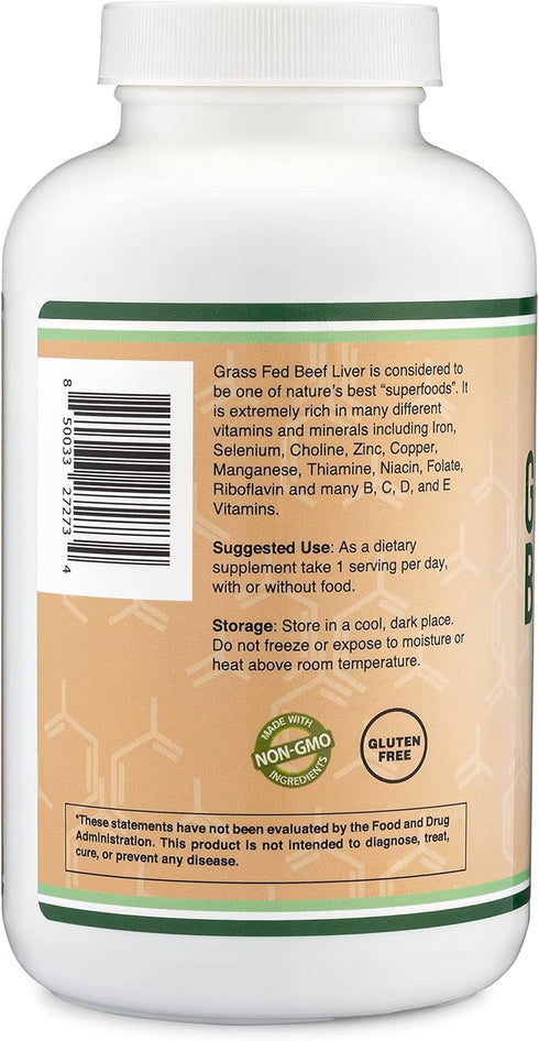 Beef Liver Capsules (1,000mg of Grass Fed, Desiccated Beef Liver per Serving, 180 Capsules, 3 Month Supply) Beef Liver Supplement for Digestion, I...