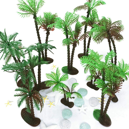 Allazone 42 PCS Coconut Palm Tree, 20 PCS Mini Plastic Artificial Palm Tree, 22 PCS Shell and Starfish for Cupcake Topper, Cake Decorations, Aquar...