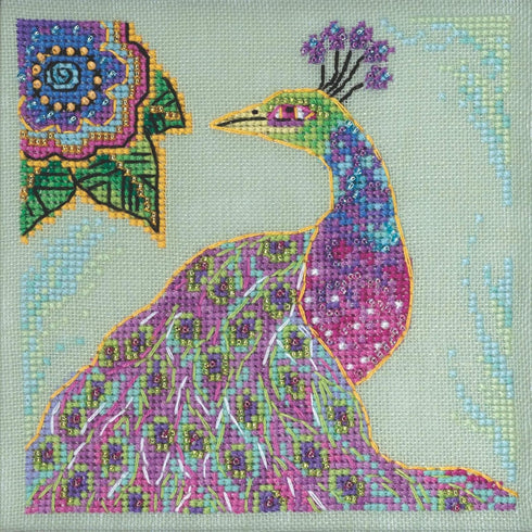 Mill Hill Peacock Beaded Counted Cross Stitch Kit 2023 Laurel Burch Birds Collection LB302314 Multi, 5 x 5 inches...