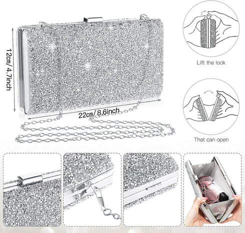 Clutch Purse Evening Bag Women Rhinestone Glitter Handbag Double Sided with Chain Crossbody Purse Shoulder for Wedding Party...