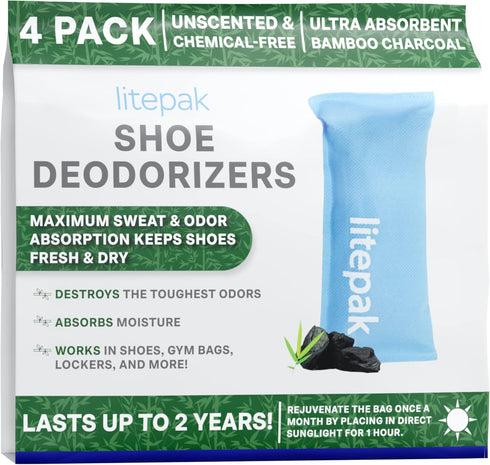 Litepak Shoe Deodorizer and Odor Eliminator Activated Charcoal Odor Absorber for Shoes and Gym Bags, Natural Bamboo Air Freshener for Boots, Close...