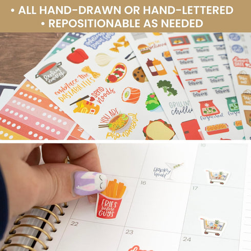 bloom daily planners Meal Planning Stickers - 8 Sheets / 592 Stickers - Essential Variety Pack for Menu Prepping, Grocery Shopping, Food & Diet Tr...