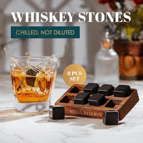 Whiskey Stones Gift Set by Royal Reserve – Artisan Crafted Reusable Chilling Rocks for Scotch – Bourbon Gifts for Men Husband Dad Boyfriend Guy...