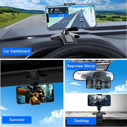Car Dashboard Phone Clip Holder, 360° Rotating Dash Steering Wheel Cell Phone Clamp Mount Stand Compatible with 4-7 Inch Smartphones (Black)......