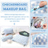 3 Pcs Makeup Bag Cosmetic Bag Set for Girls Women Checkered Travel Organizer Bathroom Toiletry Pouch Large Capacity Storage Bag (Blue-White)...
