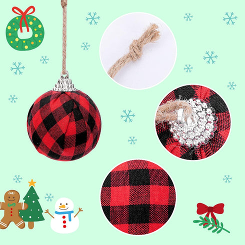 Deloky 16Pcs Buffalo Plaid Fabric Ball- 2.16 Inch Small Christmas Fabric Wrapped Balls Hanging Ornament for Christmas Tree Party Decoration Suppli...