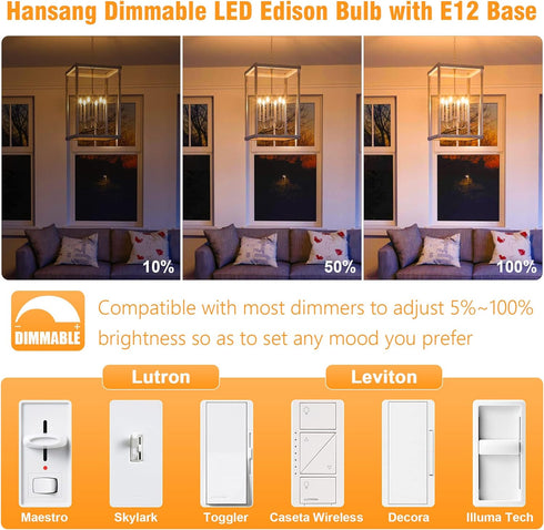 hansang E12 LED Bulbs Dimmable, 40W Equivalent, 3000K Soft White, T6 Tube Candelabra LED Light Bulbs for Chandelier, Light Bulbs Small Base with F...