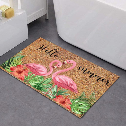 Coconut Door Mat Hello Summer Happy Life Mat Flamingo Indoor Outdoor Entryway Floor Mats Dries Quickly Cursive Backing Plain Easy to Clean Fade Re...