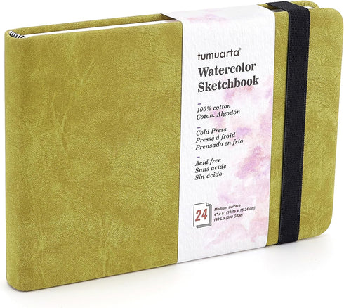 tumuarta Watercolor Sketchbook, 4x6”, 140 LB, 300 GSM, 100% Cotton Paper, Cold Press, 24 Sheets, 48 Pages, Watercolor Journal for Use As Travel No...