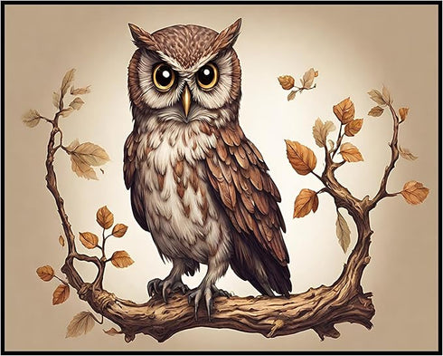 Posterizer 1 pcs- Brown owl sitting on a tree-Autumnal print-Art for Animal Lovers-Floral Botanical Art- Gift for Men Women Teens-Decor for Home ...