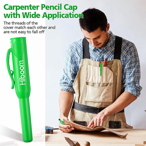 Hiboom Dunkive Carpenter Pencil Set with 12 Refills and Protective Cap, Long Nosed Deep Hole Construction Pencil Built in Sharpener for Carpenter ...